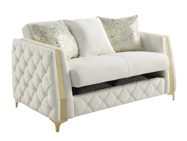 English Elm Lippa Quilted Sleeper Loveseat with Gold Steel Legs Storage and Foam Cushion Seat Off White B009S02229