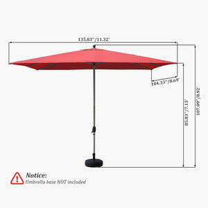 English Elm Rectangle Patio Umbrella with Crank Lift and Tilt, UV-Resistant 180G Polyester Canopy, Ventilated Shade (Base Not Included) Brick red W1859P353586