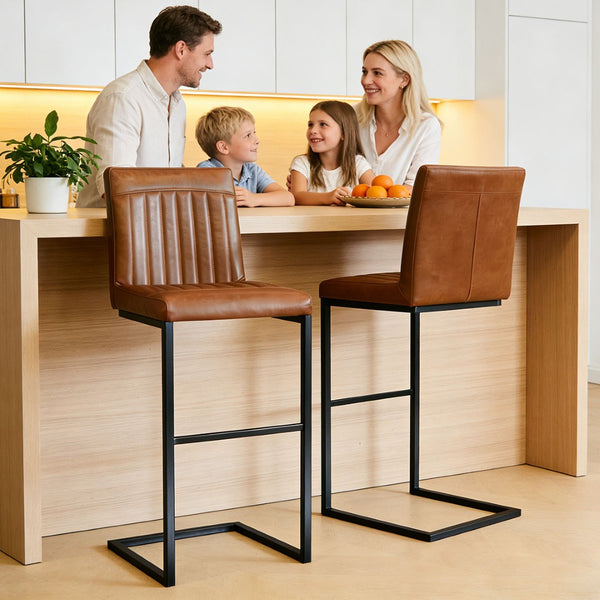 English Elm Faux Leather Counter Stools Set of Two Ergonomic Curved Back Metal Frame Kitchen Seating W5096P400661