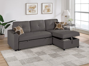 English Elm Ash Convertible Sectional Sofa with Pull-Out Bed, Reversible Storage Chaise, Cupholders, Tufted Elegance B011S01021