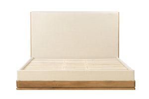 English Elm Zoey Elegant Fabric & Oak Bed Frame with 13 Slats, Wire-Brushed Oak Veneer, 660lb Capacity Beige 87.8 L x 15.75 W x 9.45 H B2726S00520