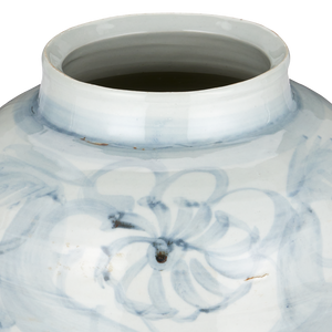Ming-Style Countryside Preserve Pot: Artisan Porcelain Elegance with Blue Motifs for Timeless Decor