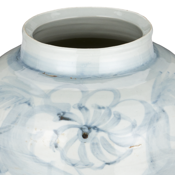 Ming-Style Countryside Preserve Pot: Artisan Porcelain Elegance with Blue Motifs for Timeless Decor