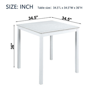 English Elm Wooden Counter Height Square Dining Table Glam Crystal Edge Detail Seats Four White W1998128390