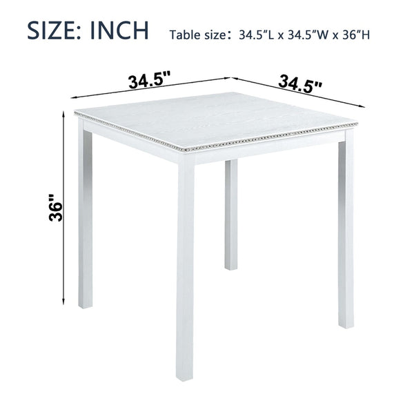 English Elm Wooden Counter Height Square Dining Table Glam Crystal Edge Detail Seats Four White W1998128390