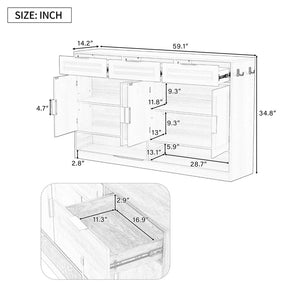 English Elm U-Style Farmhouse Sideboard With 3 Drawers & 4 Doors – Stylish Storage Buffet For Every Room! N711P345213O-GIGA
