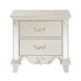 Champagne Finish Nightstand with 2 Drawers, Mirror Trim - Luxury Bedroom Furniture