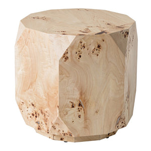 VIG Furniture July Mapa Burl Round End Table — Organic Drum Silhouette, No Assembly, Compact Elegant Accent Piece VGOD-LZ-226E-L-END