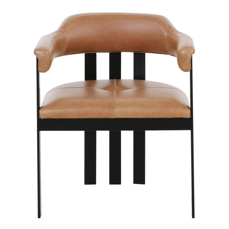 VIG Furniture Hazen Camel Leather Dining Chair With Black Iron Frame, Padded Seat, Slatted Back, No Assembly Needed VGOD-ZW-23151-CML