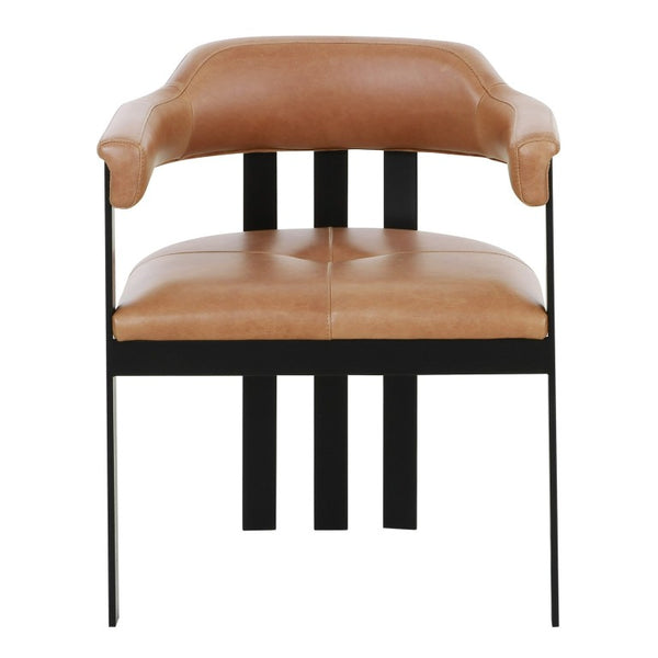 VIG Furniture Hazen Camel Leather Dining Chair With Black Iron Frame, Padded Seat, Slatted Back, No Assembly Needed VGOD-ZW-23151-CML
