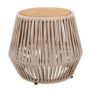 English Elm Acacia Wood Round Side Table Handwoven Rope Base Outdoor Coastal Boho Accent N770P380264B