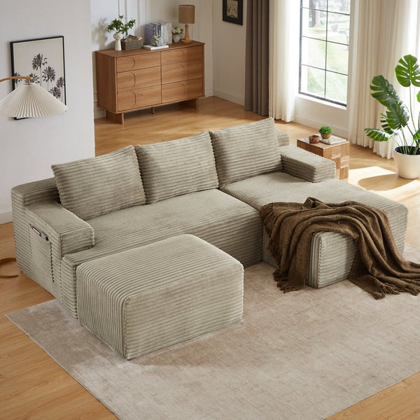 English Elm U-shaped Cloud Sectional Corduroy Sofa Deep Seat Modular Design for Living Rooms W2339S00105