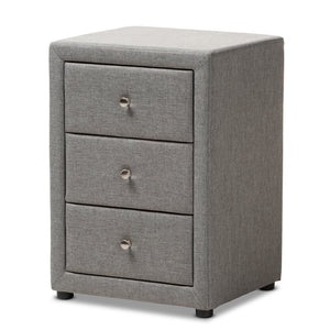 Baxton Studio Baxton Studio Tessa Modern Upholstered Nightstand with 3 Drawers for Stylish Bedroom Storage Solutions Grey BBT3138-Grey-NS