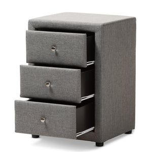 Baxton Studio Baxton Studio Tessa Modern Upholstered Nightstand with 3 Drawers for Stylish Bedroom Storage Solutions Grey BBT3138-Grey-NS