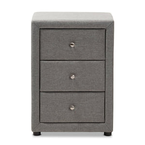 Baxton Studio Baxton Studio Tessa Modern Upholstered Nightstand with 3 Drawers for Stylish Bedroom Storage Solutions Grey BBT3138-Grey-NS