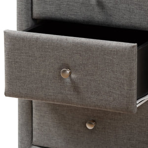 Baxton Studio Baxton Studio Tessa Modern Upholstered Nightstand with 3 Drawers for Stylish Bedroom Storage Solutions Grey BBT3138-Grey-NS