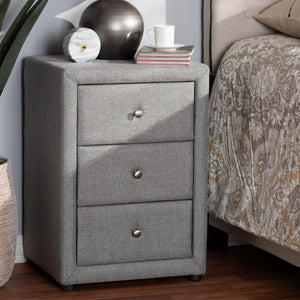 Baxton Studio Baxton Studio Tessa Modern Upholstered Nightstand with 3 Drawers for Stylish Bedroom Storage Solutions Grey BBT3138-Grey-NS