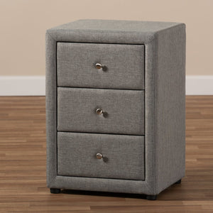Baxton Studio Baxton Studio Tessa Modern Upholstered Nightstand with 3 Drawers for Stylish Bedroom Storage Solutions Grey BBT3138-Grey-NS