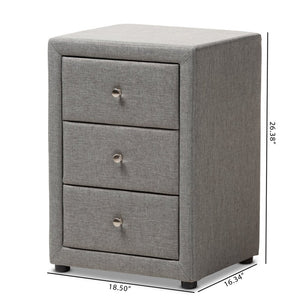 Baxton Studio Baxton Studio Tessa Modern Upholstered Nightstand with 3 Drawers for Stylish Bedroom Storage Solutions Grey BBT3138-Grey-NS