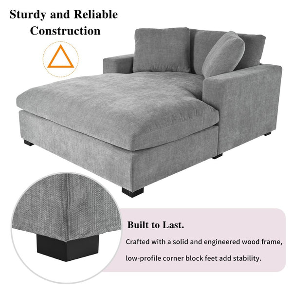 English Elm Mirod Oversized Chaise Lounge with Birch Legs Pillow Back Polyester Upholstered Seating Gray N760P196662E