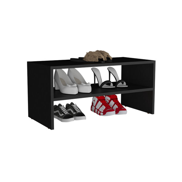 English Elm Shoe organizer rack 2-shelf 13.7" H in Black — compact engineered wood, stylish durable storage, eco-friendly compliance B097P250841