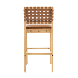 English Elm Christopher Knight Home® - Rieti PU Leather Barstools Set of 2 — Natural Rubberwood Frame, Geometric Crossback, Riveted Accents N775P271408B