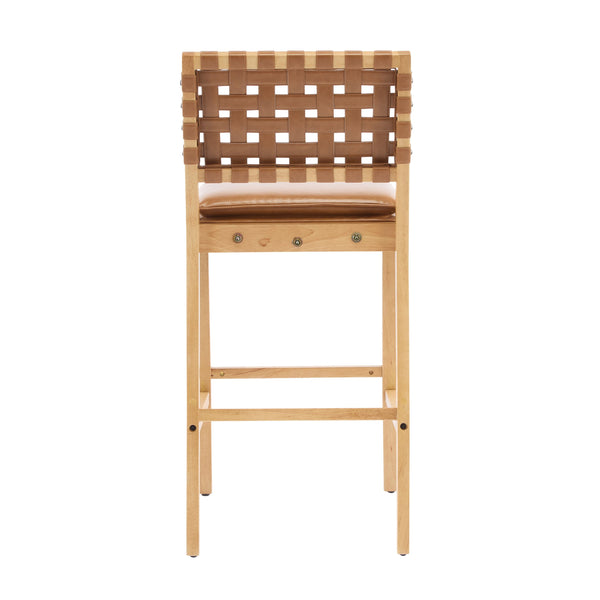 English Elm Christopher Knight Home® - Rieti PU Leather Barstools Set of 2 — Natural Rubberwood Frame, Geometric Crossback, Riveted Accents N775P271408B