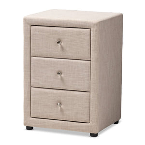 Baxton Studio Baxton Studio Tessa Modern Upholstered Nightstand with 3 Drawers for Stylish Bedroom Storage Solutions Beige BBT3138-Beige-NS