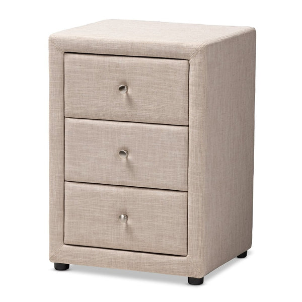 Baxton Studio Baxton Studio Tessa Modern Upholstered Nightstand with 3 Drawers for Stylish Bedroom Storage Solutions Beige BBT3138-Beige-NS