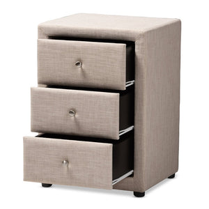 Baxton Studio Baxton Studio Tessa Modern Upholstered Nightstand with 3 Drawers for Stylish Bedroom Storage Solutions Beige BBT3138-Beige-NS