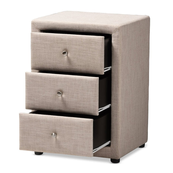 Baxton Studio Baxton Studio Tessa Modern Upholstered Nightstand with 3 Drawers for Stylish Bedroom Storage Solutions Beige BBT3138-Beige-NS