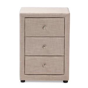 Baxton Studio Baxton Studio Tessa Modern Upholstered Nightstand with 3 Drawers for Stylish Bedroom Storage Solutions Beige BBT3138-Beige-NS