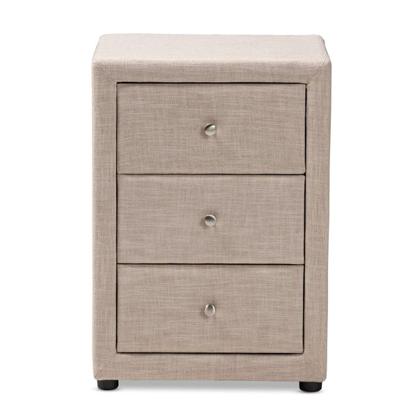 Baxton Studio Baxton Studio Tessa Modern Upholstered Nightstand with 3 Drawers for Stylish Bedroom Storage Solutions Beige BBT3138-Beige-NS