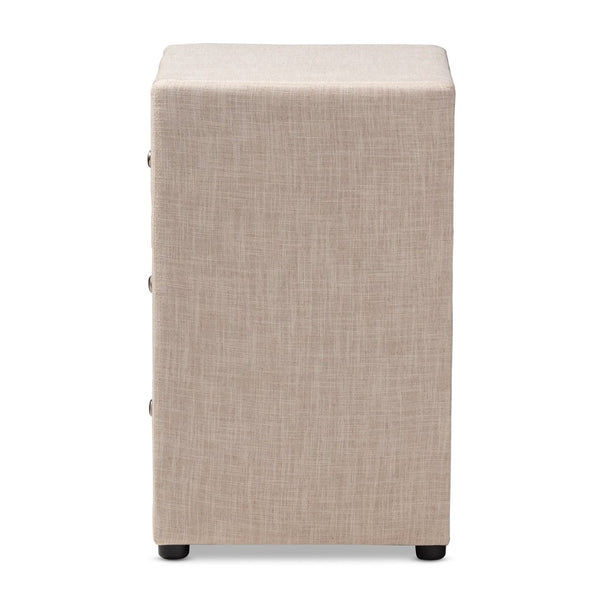 Baxton Studio Baxton Studio Tessa Modern Upholstered Nightstand with 3 Drawers for Stylish Bedroom Storage Solutions Beige BBT3138-Beige-NS