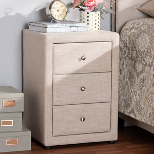 Baxton Studio Baxton Studio Tessa Modern Upholstered Nightstand with 3 Drawers for Stylish Bedroom Storage Solutions Beige BBT3138-Beige-NS