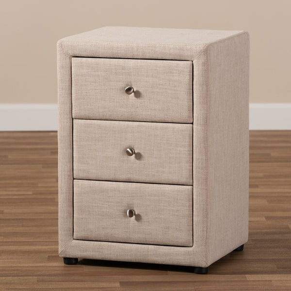 Baxton Studio Baxton Studio Tessa Modern Upholstered Nightstand with 3 Drawers for Stylish Bedroom Storage Solutions Beige BBT3138-Beige-NS