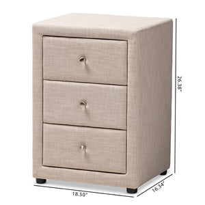 Baxton Studio Baxton Studio Tessa Modern Upholstered Nightstand with 3 Drawers for Stylish Bedroom Storage Solutions Beige BBT3138-Beige-NS
