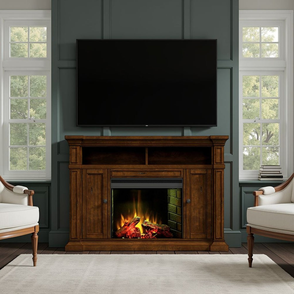 English Elm Berkshire Wood Panel Fireplace Console with Enclosed Storage for Tvs up to 65 Inches B108P481207