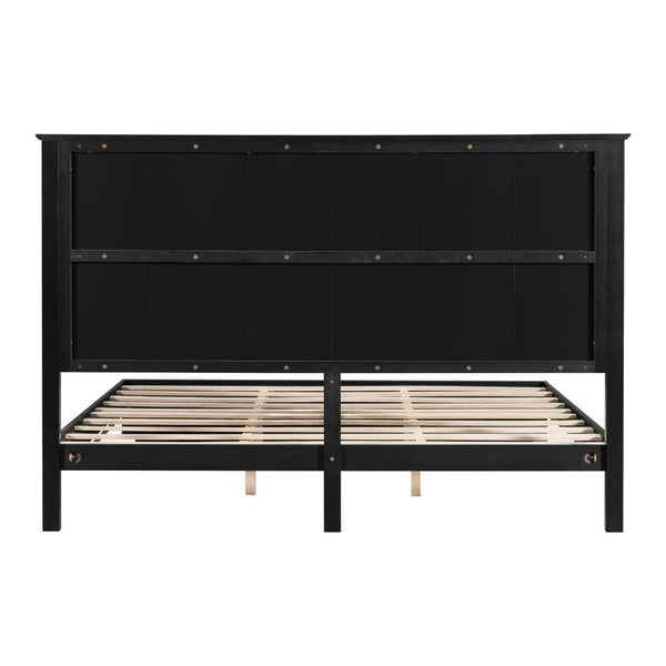 English Elm Stylish King Bed Frame Vertical Slat Headboard Low Profile Contemporary Bedroom Black N770PK369234B
