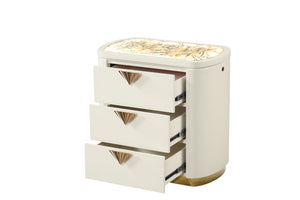 English Elm La Pierre Modern 3-Drawer Nightstand with Gold Accents, Illuminated Top & Metallic Handles, Beige B009P270815