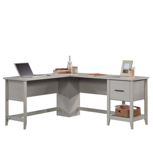 English Elm L-Shaped Desk: Modern White Finish For Small Spaces, Home Offices & Organized Workstations B356P402655