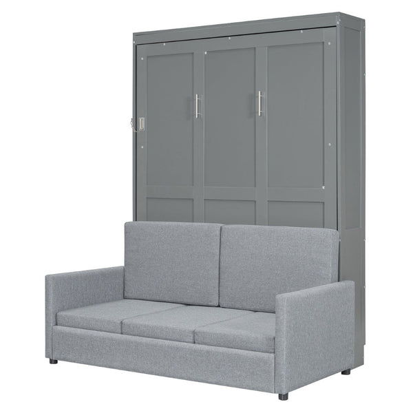 English Elm Full Size Murphy Wall Bed with Integrated Linen Sofa for Studio or Guest Room Gray LP000890AAE-1