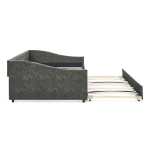 English Elm Full Size Upholstered Daybed with Trundle Usb Ports Tufted Back Wave Arms W1413S00159
