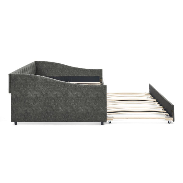 English Elm Full Size Upholstered Daybed with Trundle Usb Ports Tufted Back Wave Arms W1413S00159