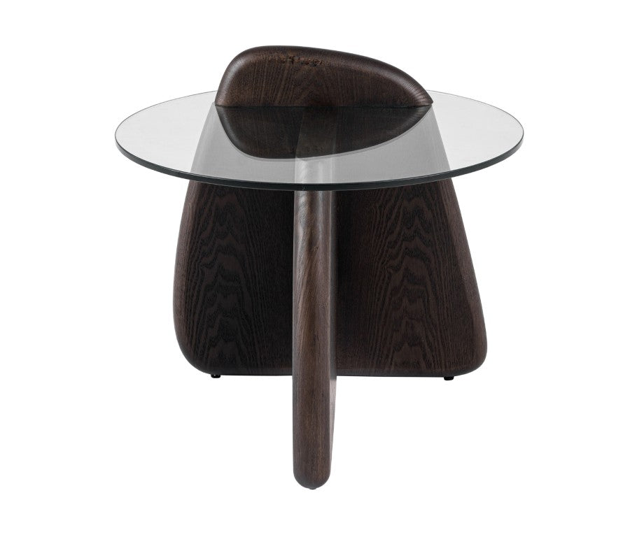 VIG Furniture Buxton Mid-Century End Table With Clear Tempered Glass Top & Dark Walnut Cross-Leg Base, Compact Stylish Surface VGOD-LZ-274E-END
