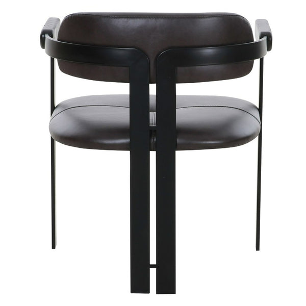 VIG Furniture Aneta Genuine Dark Brown Leather Dining Chair With Foam Cushion, Black Iron Frame & Wood Arms VGOD-ZW-23152-BLK