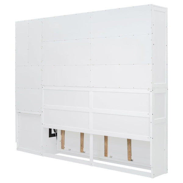 English Elm Twin Murphy Wall Bed with Integrated Closet Drawers and Desk for Studio Spaces White LP000595AAK-2