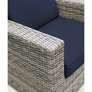 English Elm Wicker Club Chair with Sunbrella Cushions in Mixed Gray Wicker, Aluminum Frame, Weatherproof Comfort B120S00005