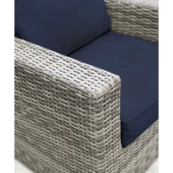 English Elm Wicker Club Chair with Sunbrella Cushions in Mixed Gray Wicker, Aluminum Frame, Weatherproof Comfort B120S00005