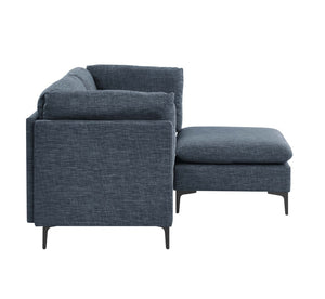 English Elm Linen Upholstered Modular Sectional with Black Metal Legs for Contemporary Living Dark Blue B2748S00115